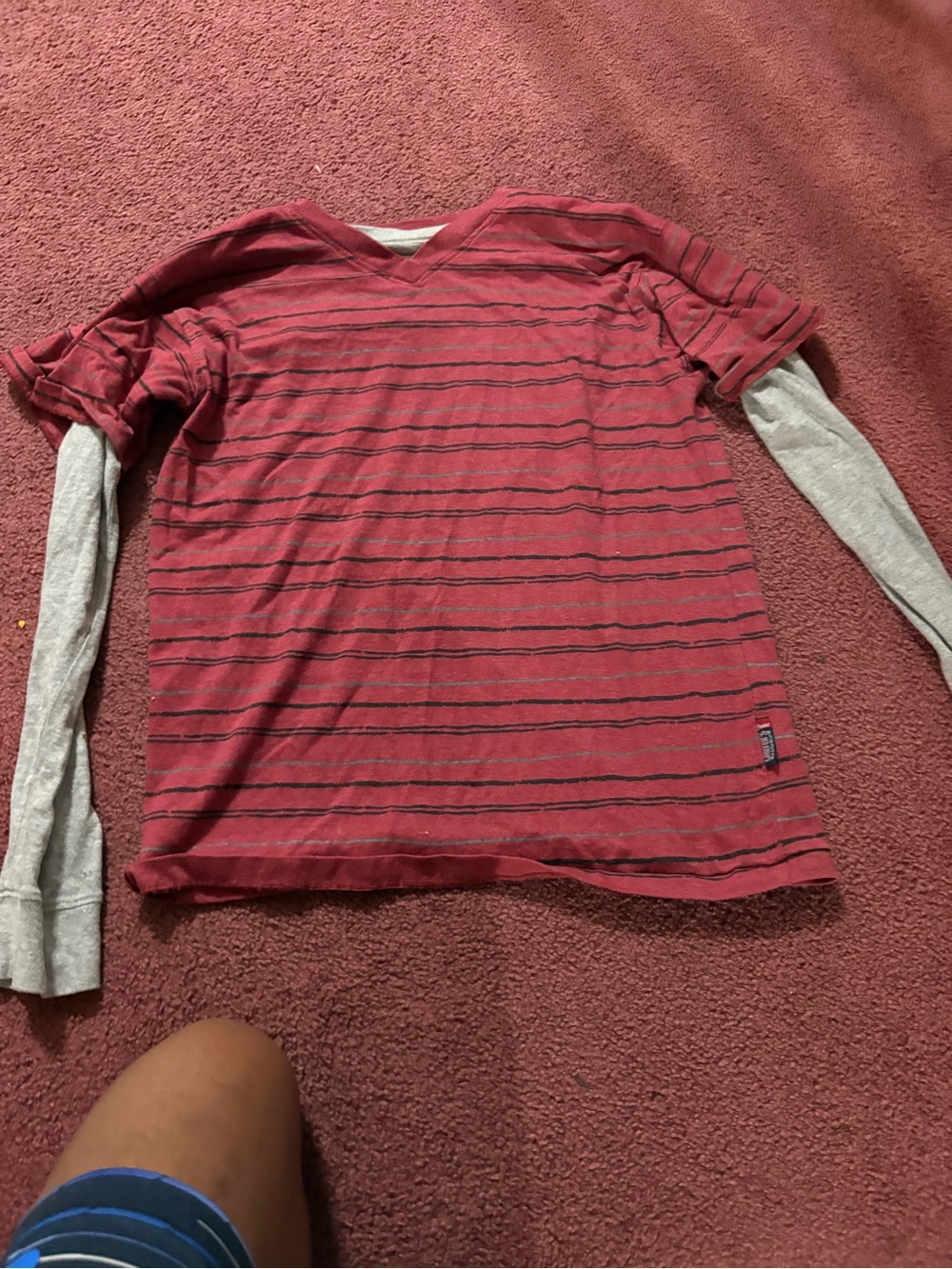 Carter's Red Striped Short Sleeve Tee with Gray Layered Sleeves